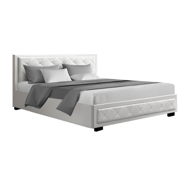 Artiss Bed Frame King Size Gas Lift Base With Storage White Leather Tiyo Collection Artiss