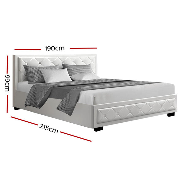 Artiss Bed Frame King Size Gas Lift Base With Storage White Leather Tiyo Collection Artiss