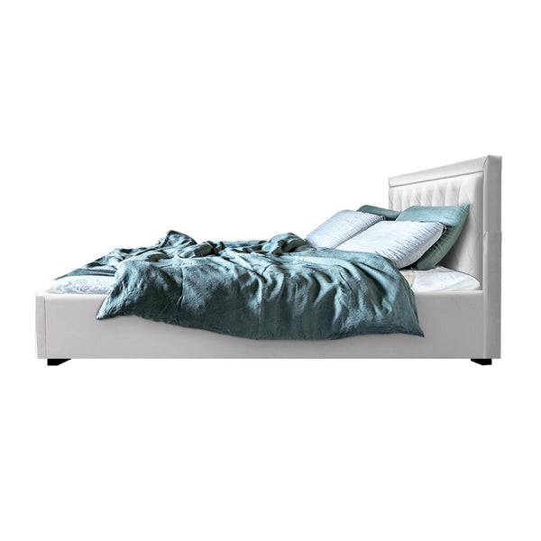 Artiss Bed Frame King Size Gas Lift Base With Storage White Leather Tiyo Collection Artiss