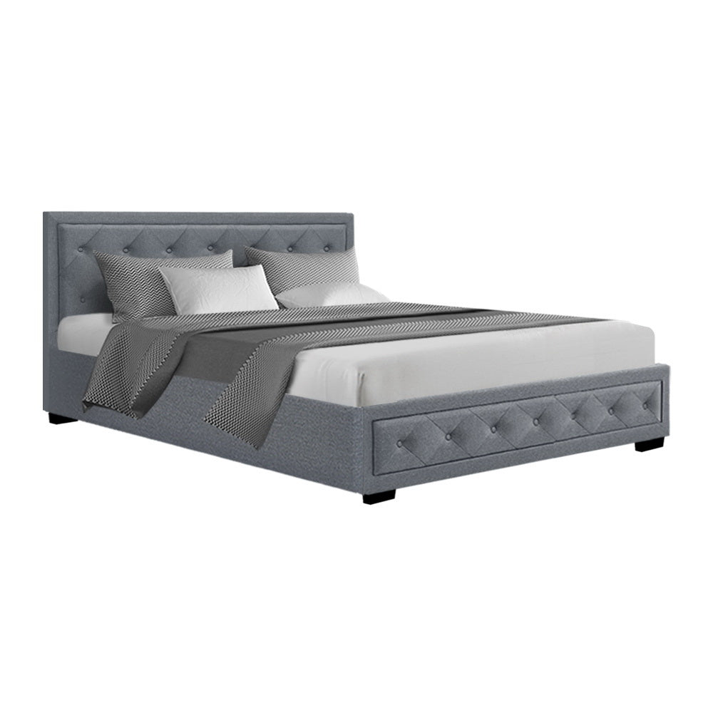Artiss TIYO Queen Size Gas Lift Bed Frame Base With Storage Mattress Grey Fabric Artiss