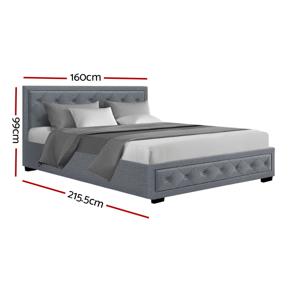Artiss TIYO Queen Size Gas Lift Bed Frame Base With Storage Mattress Grey Fabric Artiss