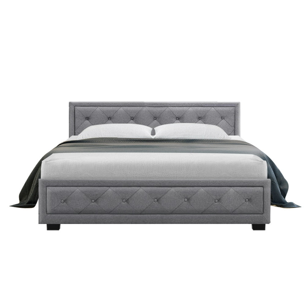 Artiss TIYO Queen Size Gas Lift Bed Frame Base With Storage Mattress Grey Fabric Artiss