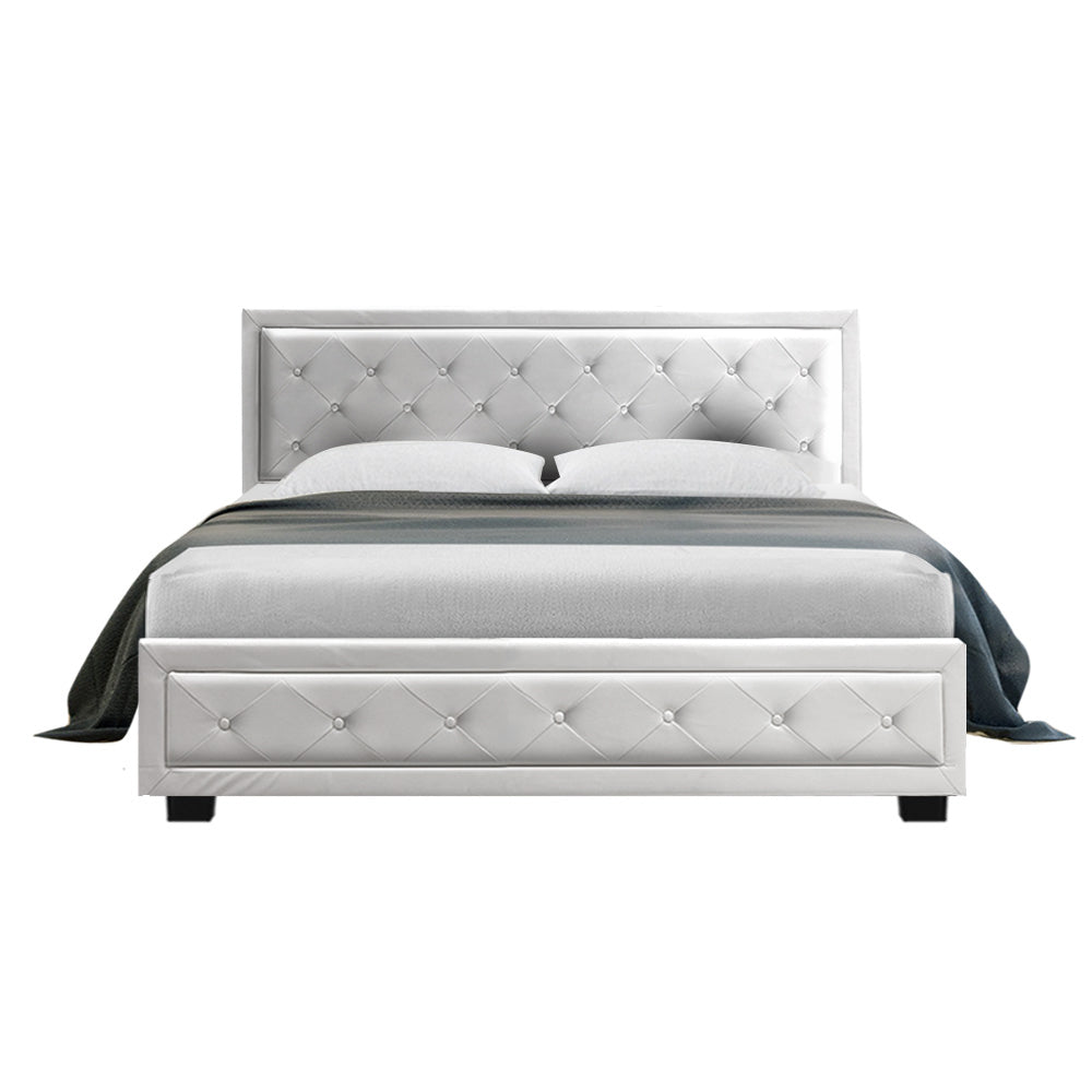 Artiss TIYO Queen Size Gas Lift Bed Frame Base With Storage Mattress White Leather Artiss
