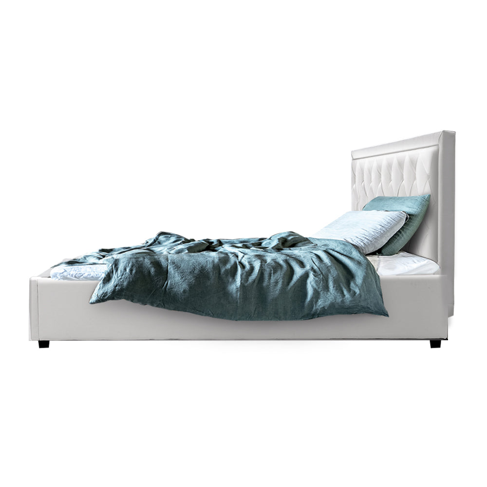 Artiss TIYO Queen Size Gas Lift Bed Frame Base With Storage Mattress White Leather Artiss