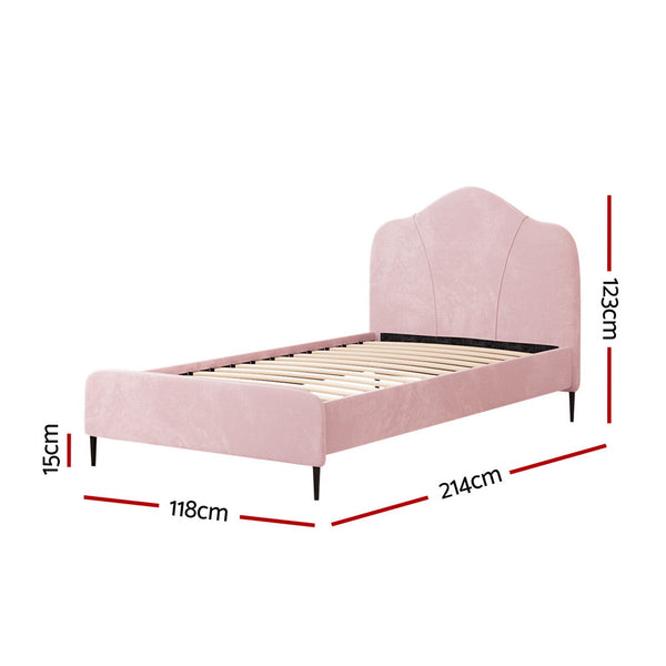Artiss Bed Frame King Single Size Velvet Pink OLAN Artiss