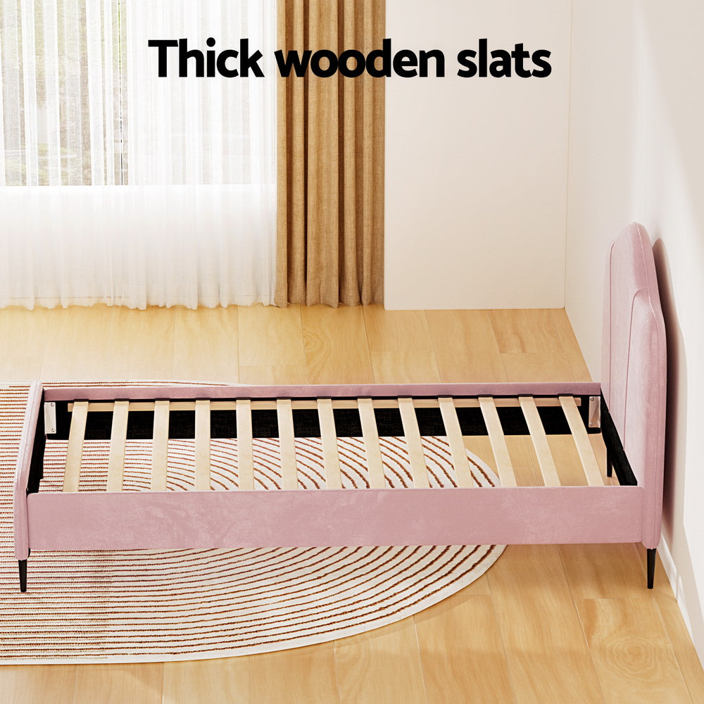 Artiss Bed Frame King Single Size Velvet Pink OLAN Artiss