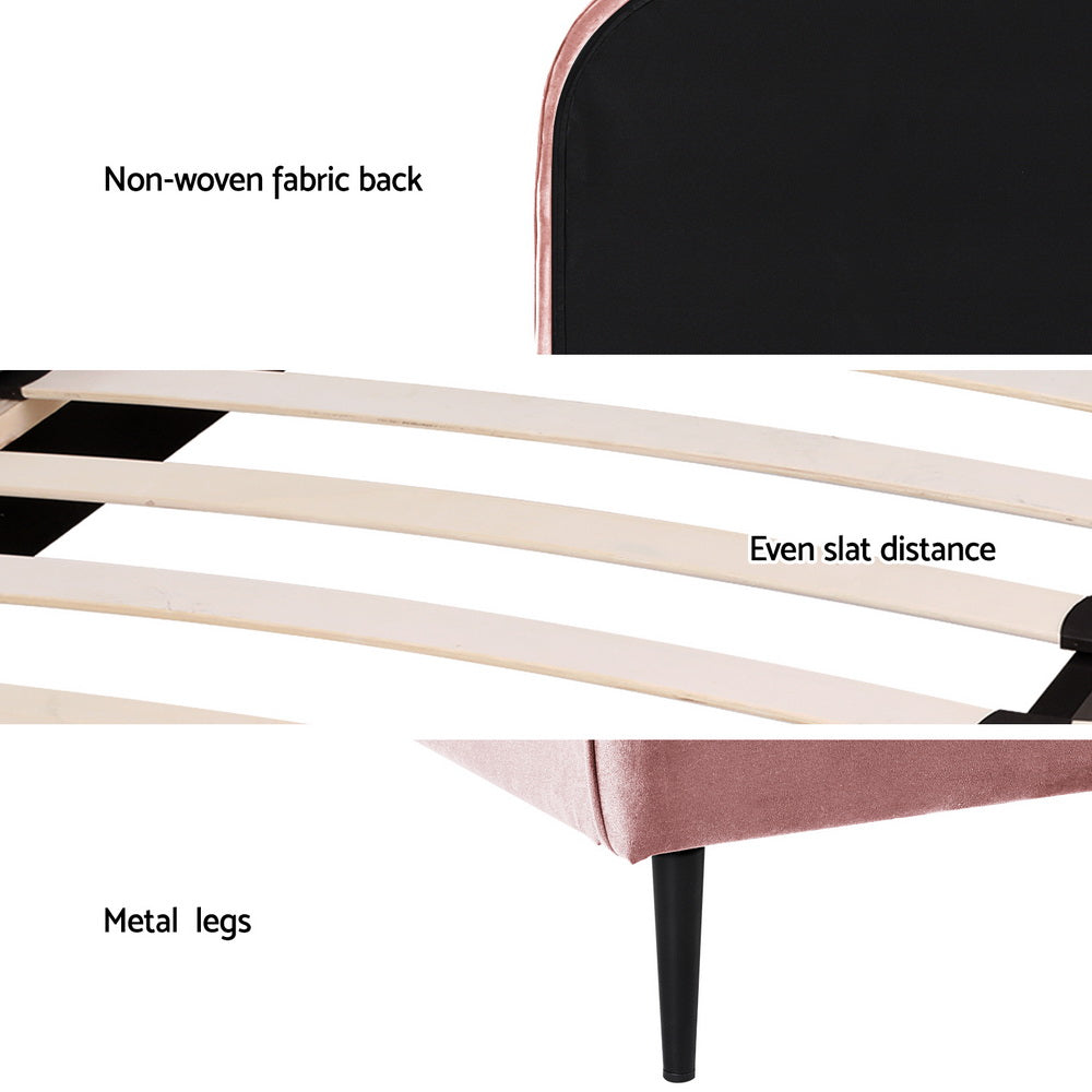 Artiss Bed Frame King Single Size Velvet Pink OLAN Artiss