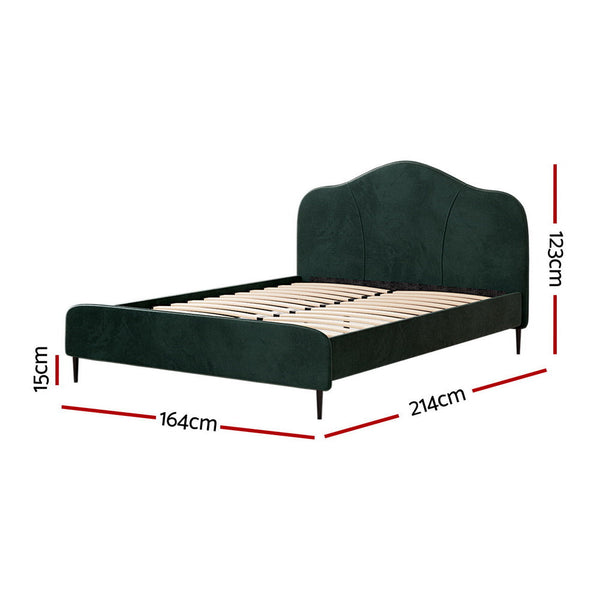 Artiss Bed Frame Queen Size Velvet Dark Green OLAN Artiss