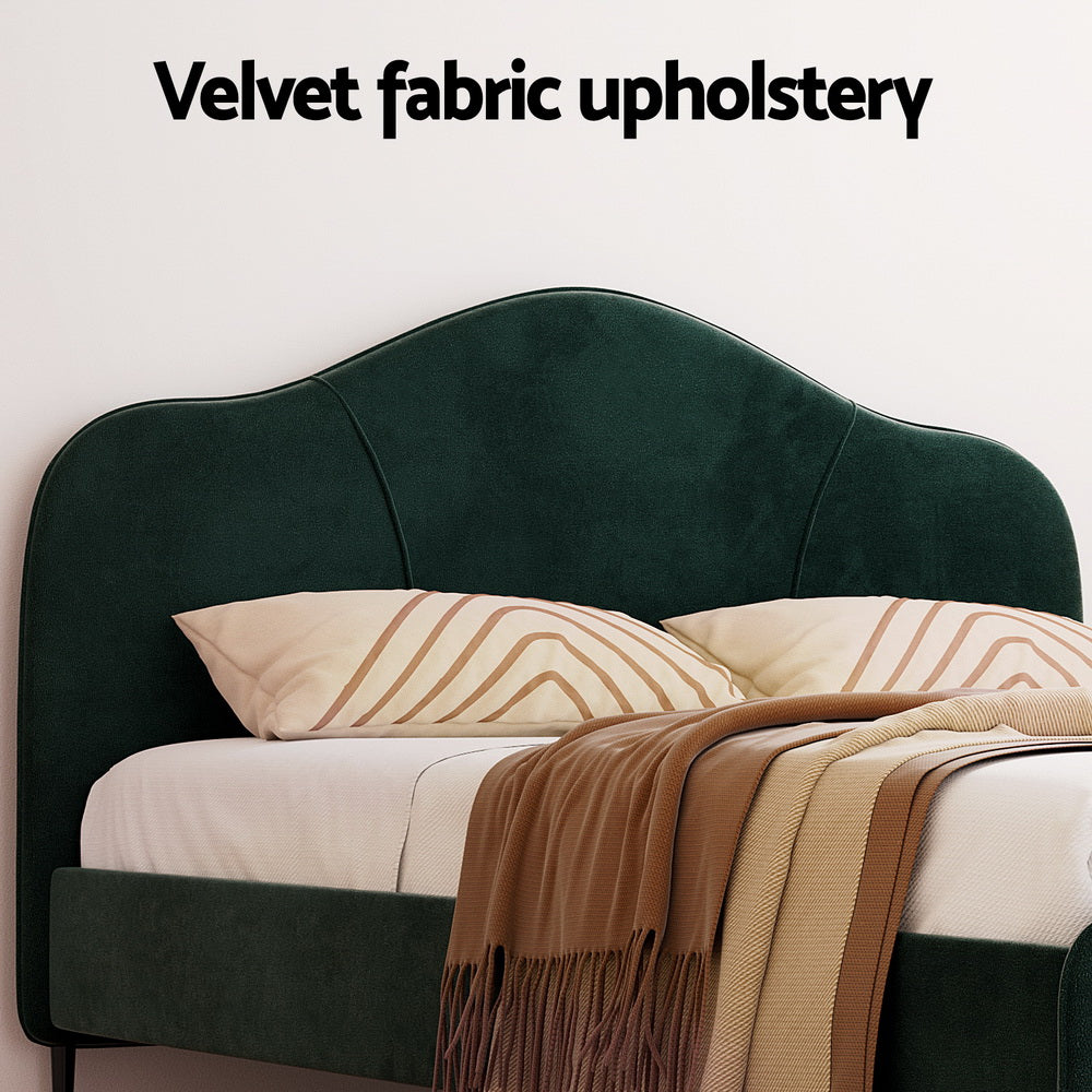 Artiss Bed Frame Queen Size Velvet Dark Green OLAN Artiss