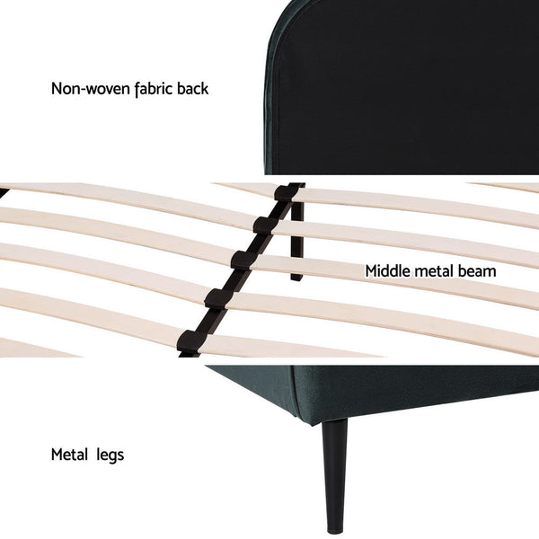 Artiss Bed Frame Queen Size Velvet Dark Green OLAN Artiss