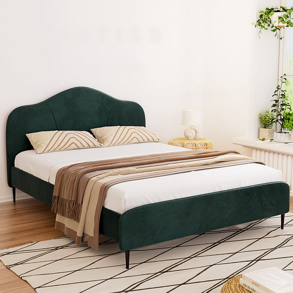 Artiss Bed Frame Queen Size Velvet Dark Green OLAN Artiss