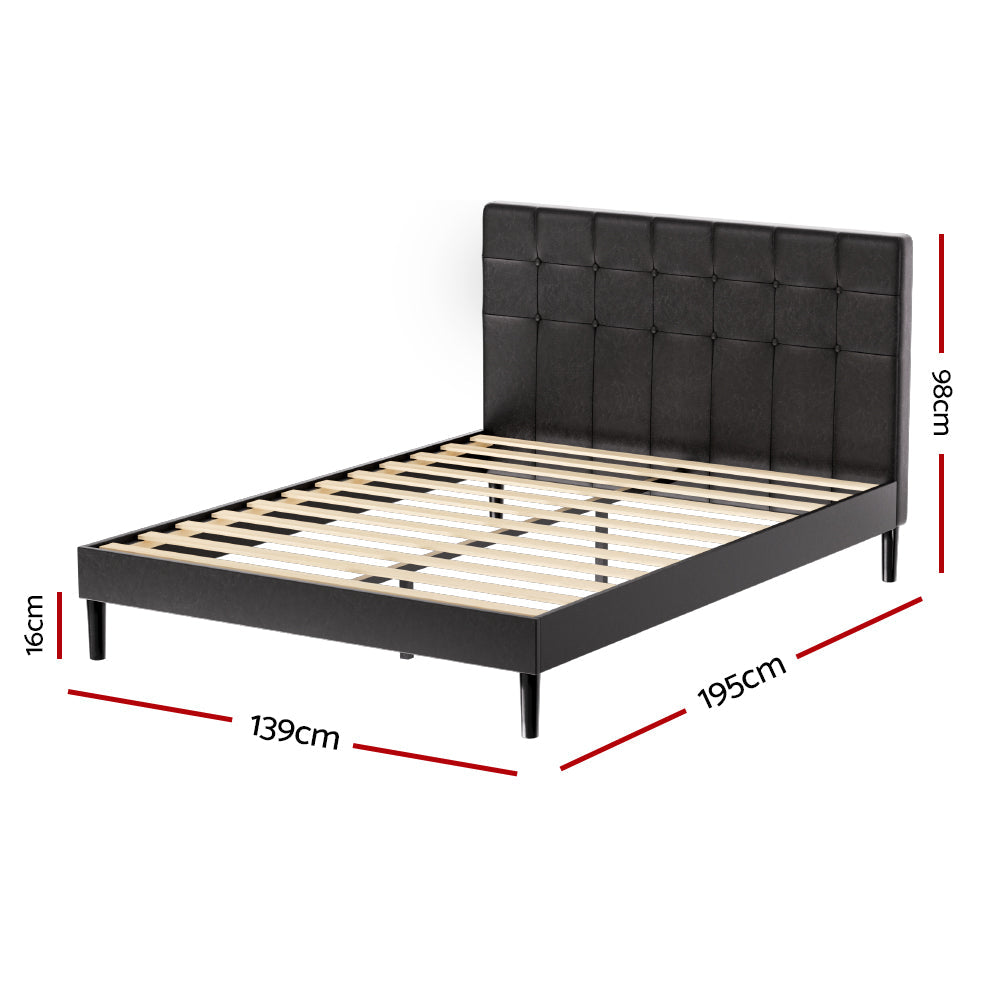 Artiss Bed Frame Double Bed Base w LED Lights Charge Ports Black Leather RAVI Artiss
