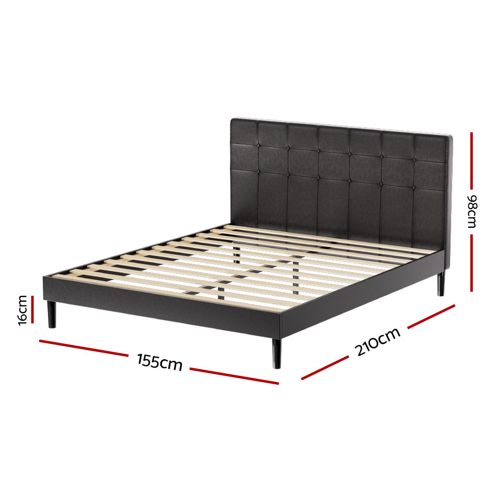 Artiss Bed Frame Queen Bed Base w LED Lights Charge Ports Black Leather RAVI Artiss