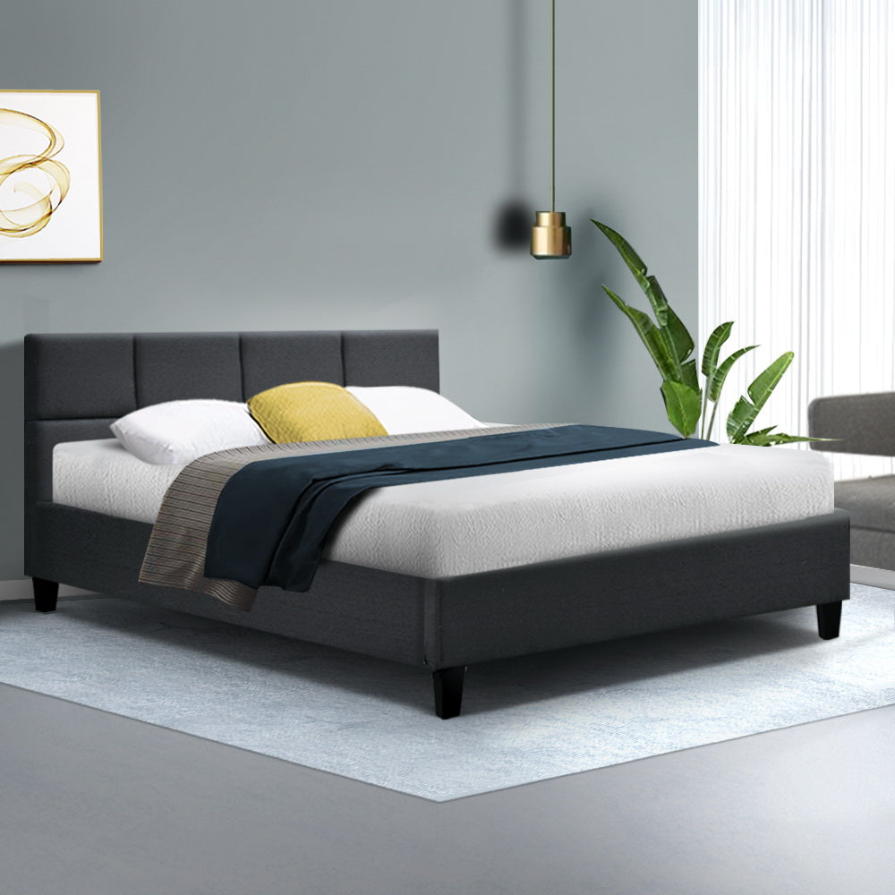Artiss Tino Bed Frame Double Size Charcoal Fabric Artiss
