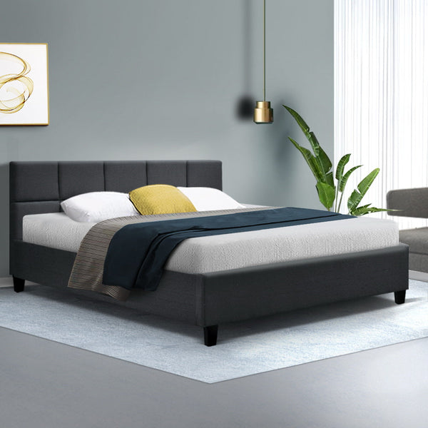 Artiss Tino Bed Frame Queen Size Charcoal Fabric Artiss