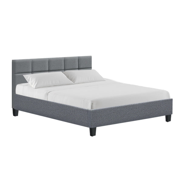 Artiss Tino Bed Frame Queen Size Grey Fabric Artiss