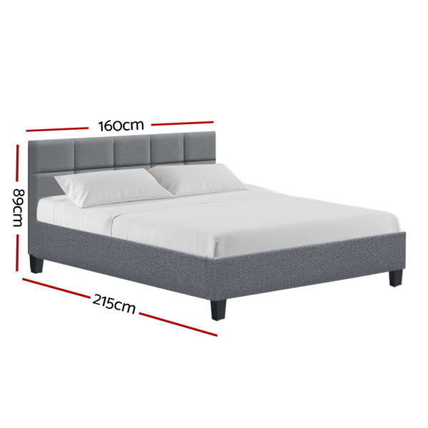 Artiss Tino Bed Frame Queen Size Grey Fabric Artiss
