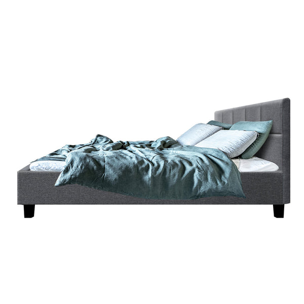 Artiss Tino Bed Frame Queen Size Grey Fabric Artiss