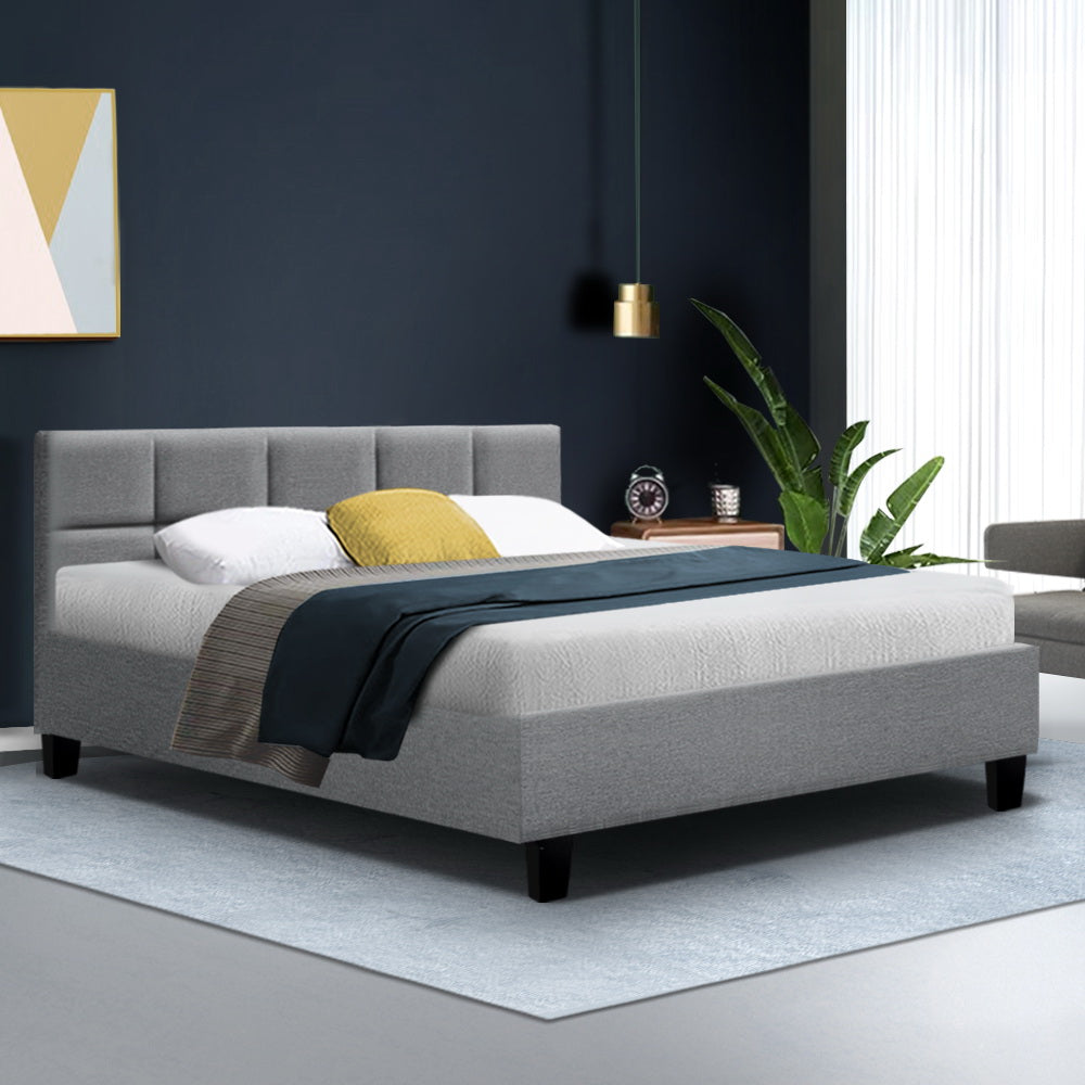 Artiss Tino Bed Frame Queen Size Grey Fabric Artiss