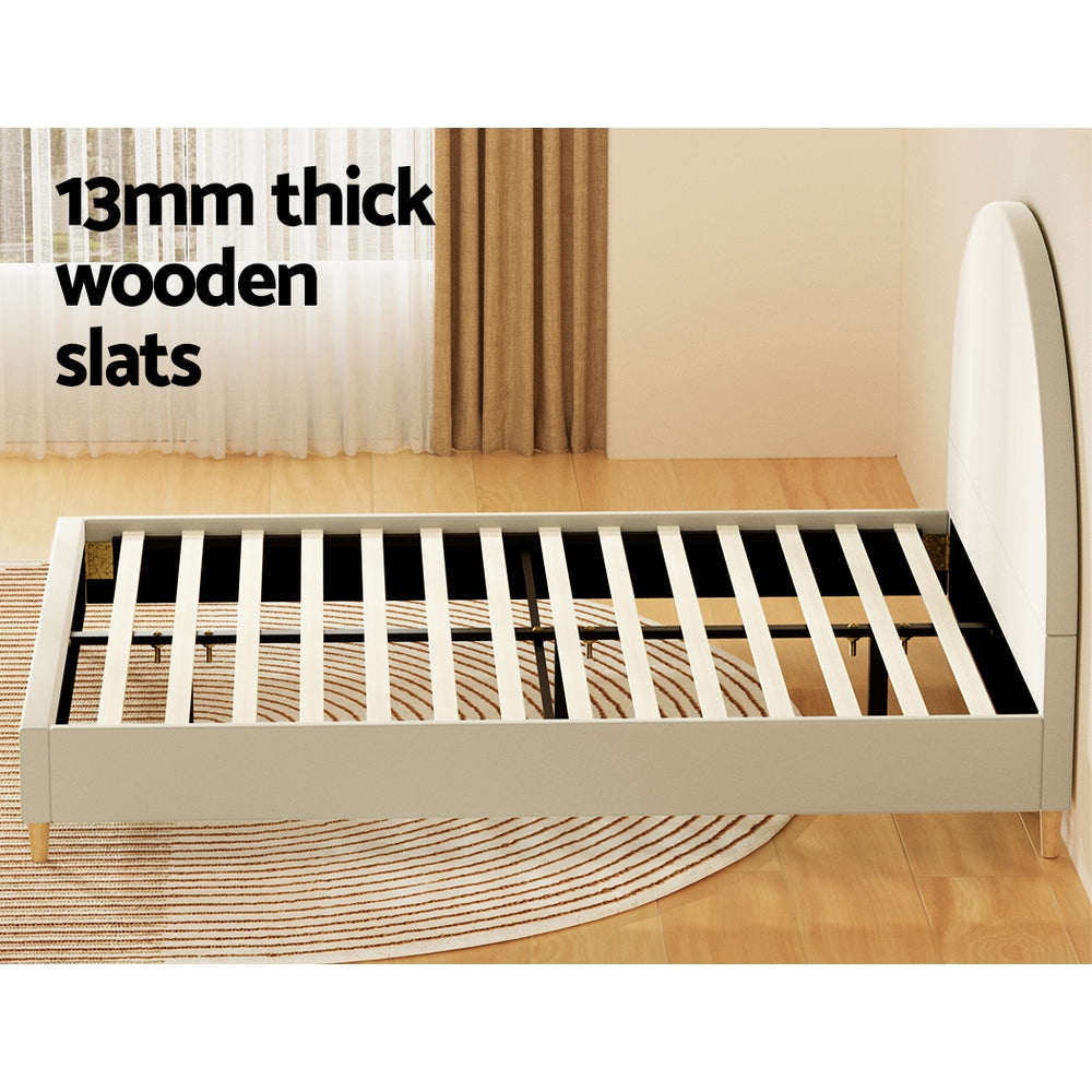 Artiss Bed Frame Double Size Bed Base w Arched Headboard Velvet Fabric Cream Artiss