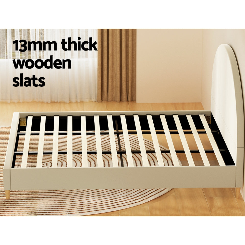 Artiss Bed Frame King Size Bed Base w Arched Headboard Velvet Fabric Cream Artiss