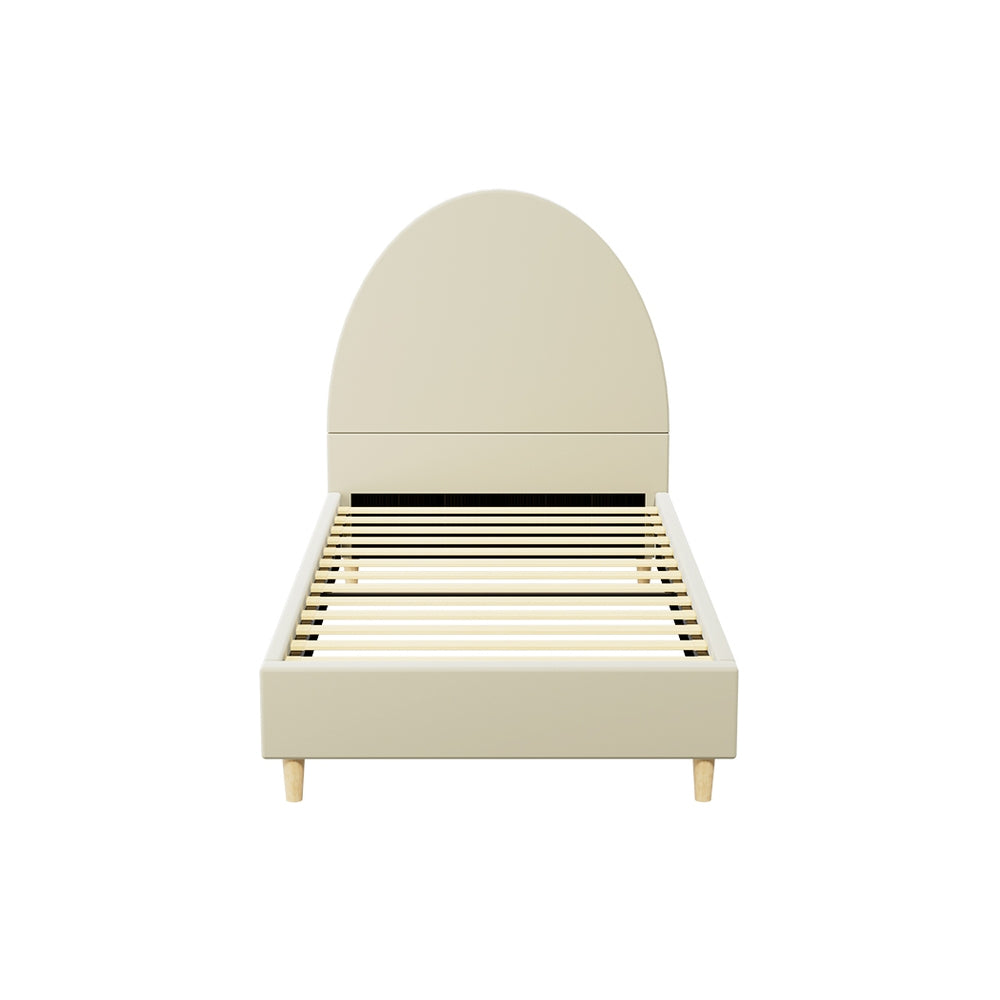 Artiss Bed Frame Single Size Bed Base w Arched Headboard Velvet Fabric Cream Artiss