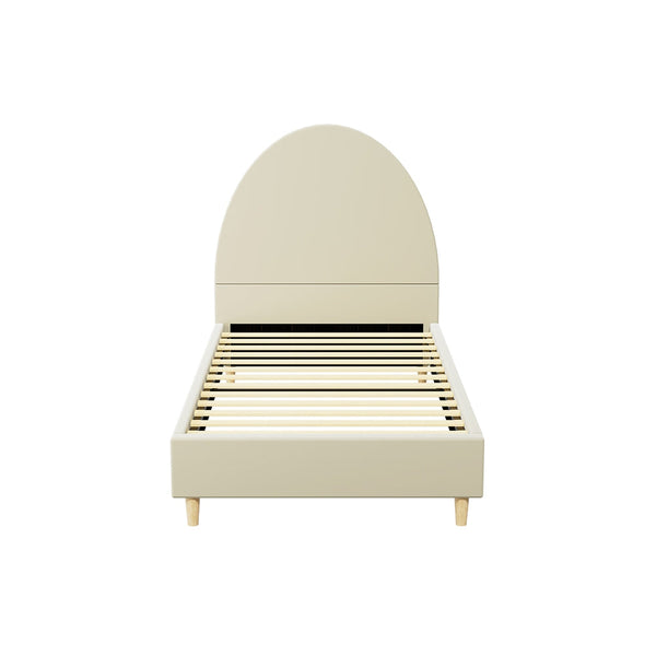 Artiss Bed Frame Single Size Bed Base w Arched Headboard Velvet Fabric Cream Artiss