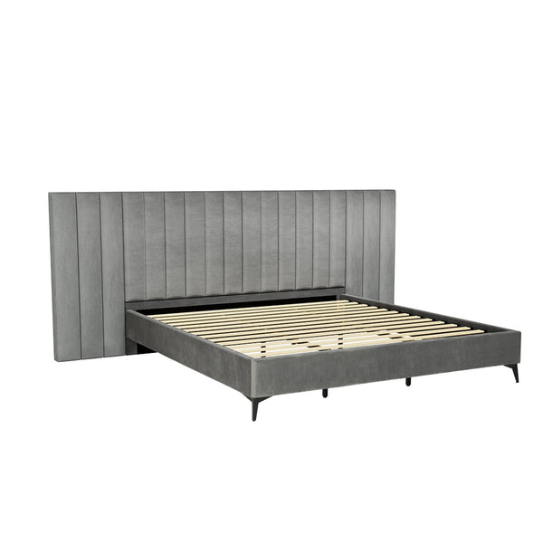 Artiss Bed Frame King Size Bed Base w Oversized Headboard Velvet Fabric Grey Artiss