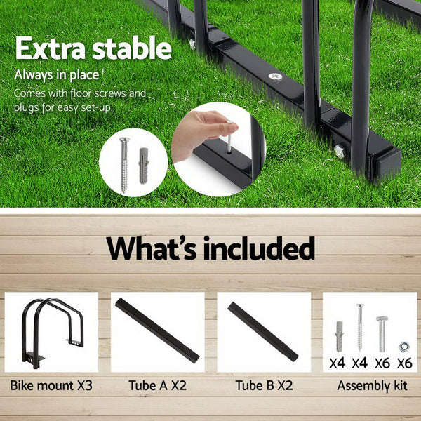 Portable Bike 3 Parking Rack Bicycle Instant Storage Stand - Black freeshipping - Awezingly