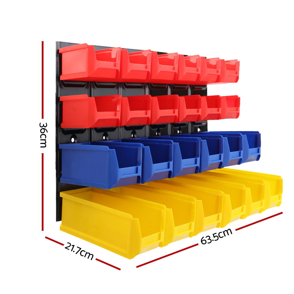 Giantz Bin Wall 48 Storage Bin Rack Wall Mounted Tools Steel Board Work Garage Giantz