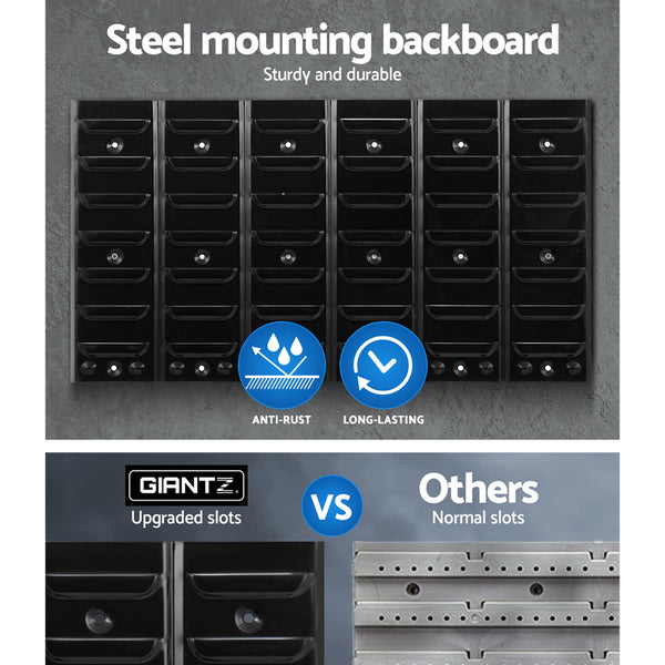 Giantz Bin Wall 48 Storage Bin Rack Wall Mounted Tools Steel Board Work Garage Giantz