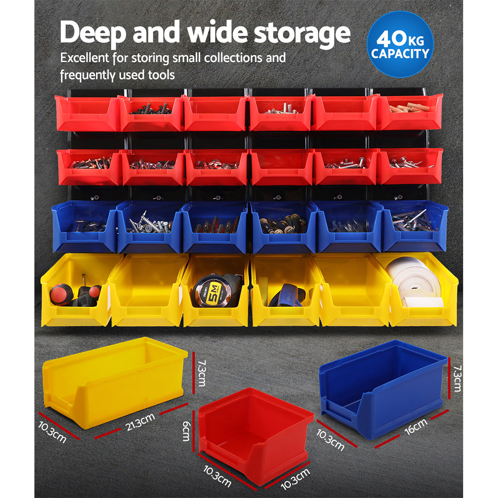 Giantz Bin Wall 48 Storage Bin Rack Wall Mounted Tools Steel Board Work Garage Giantz