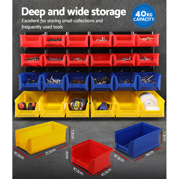 Giantz Bin Wall 48 Storage Bin Rack Wall Mounted Tools Steel Board Work Garage Giantz