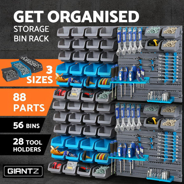 Giantz 88 Parts Wall-Mounted Storage Bin Rack Tool Garage Shelving Organiser Box freeshipping - Awezingly