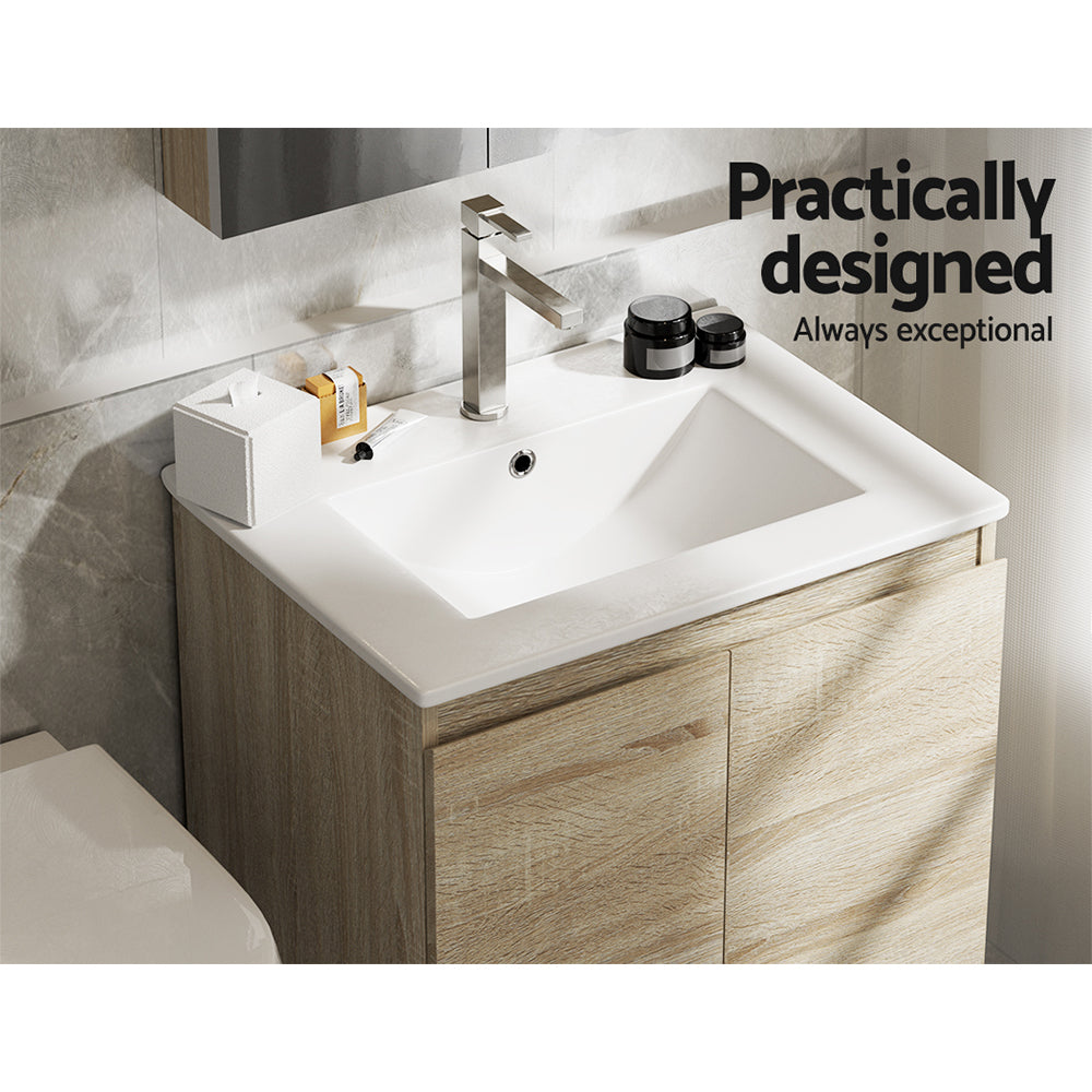 Cefito Vanity Unit Basin Cabinet Storage Bathroom Wall Mounted Ceramic 600mm Oak Cefito