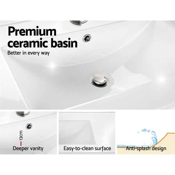 Cefito Vanity Unit Basin Cabinet Storage Bathroom Wall Mounted Ceramic 600mm Oak Cefito