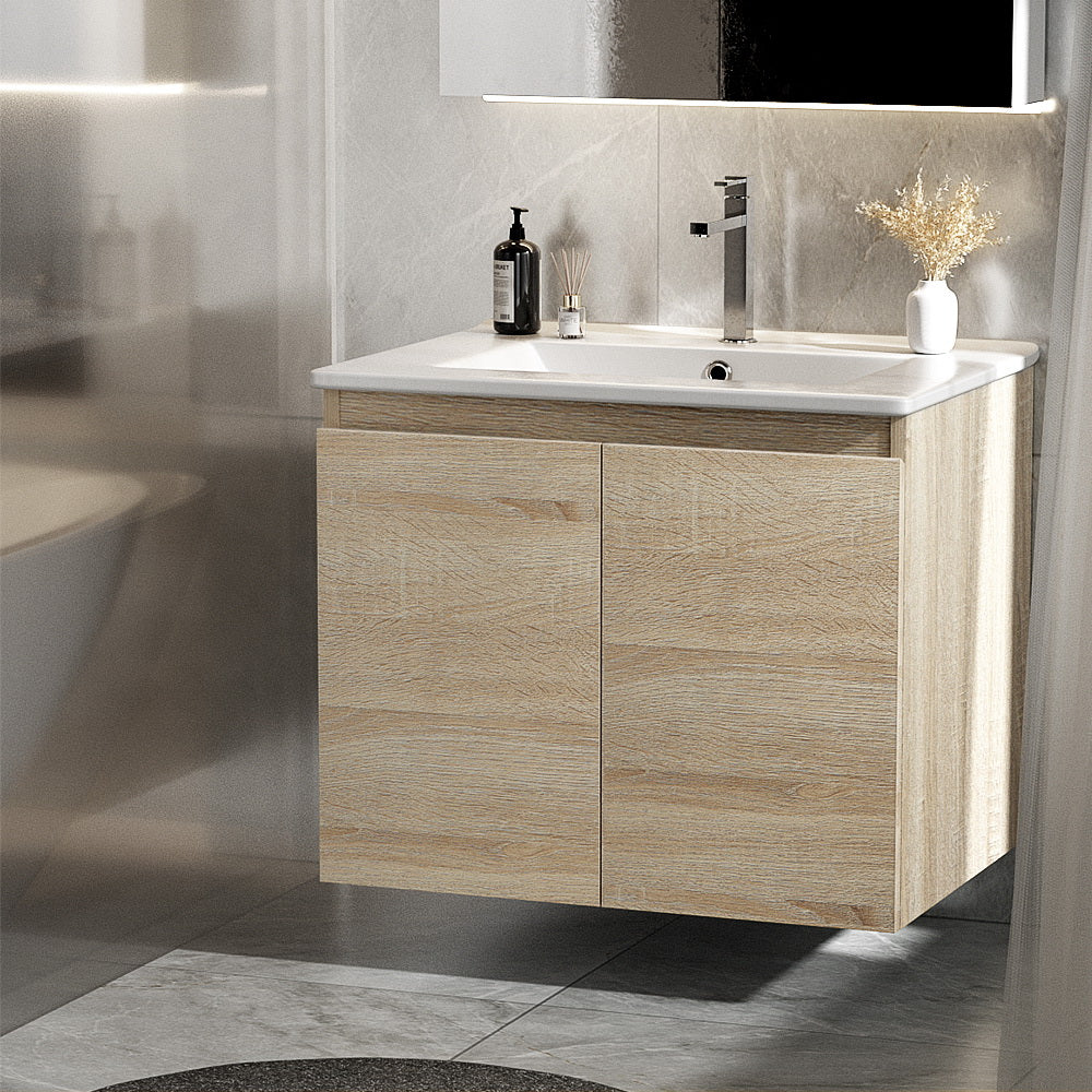 Cefito Vanity Unit Basin Cabinet Storage Bathroom Wall Mounted Ceramic 600mm Oak Cefito