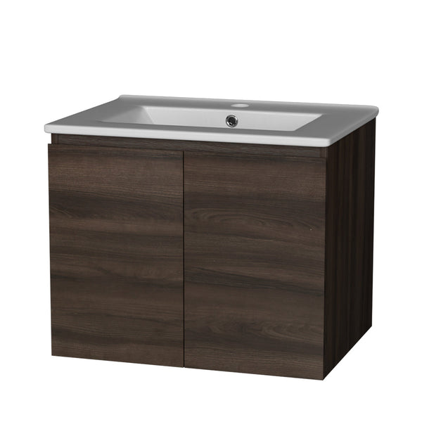 Cefito Bathroom Vanity Unit Ceramic Basin Cabinet Wall Mounted Storage 600mm Walnut Cefito