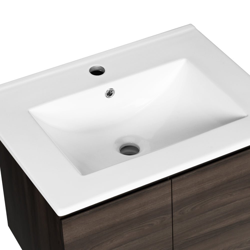 Cefito Bathroom Vanity Unit Ceramic Basin Cabinet Wall Mounted Storage 600mm Walnut Cefito