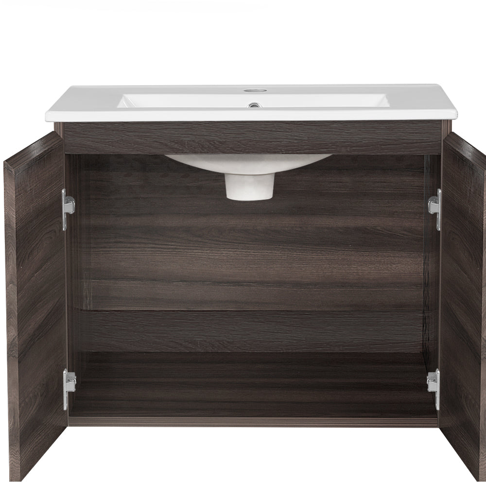 Cefito Bathroom Vanity Unit Ceramic Basin Cabinet Wall Mounted Storage 600mm Walnut Cefito