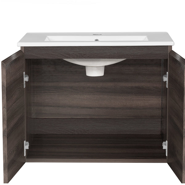 Cefito Bathroom Vanity Unit Ceramic Basin Cabinet Wall Mounted Storage 600mm Walnut Cefito