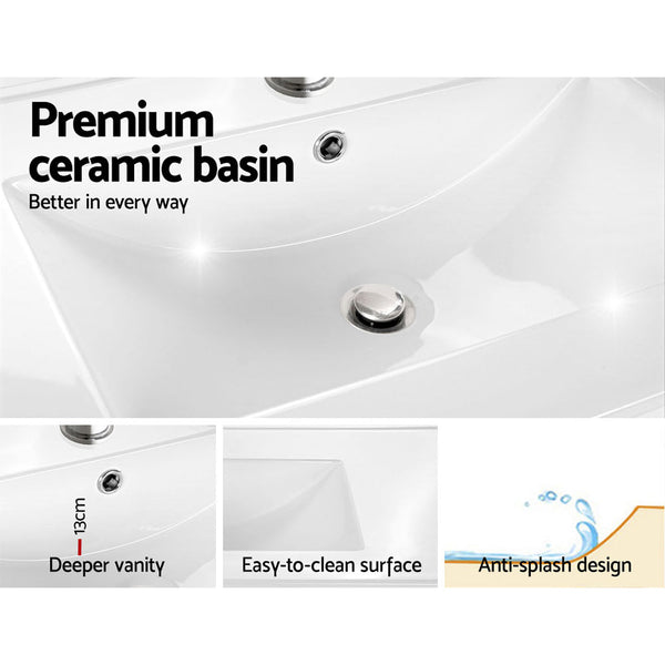 Cefito Bathroom Vanity Unit Ceramic Basin Cabinet Wall Mounted Storage 600mm Walnut Cefito