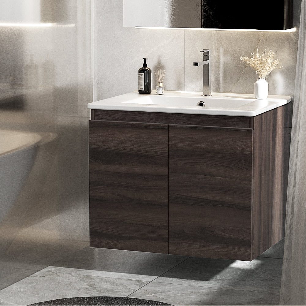 Cefito Bathroom Vanity Unit Ceramic Basin Cabinet Wall Mounted Storage 600mm Walnut Cefito