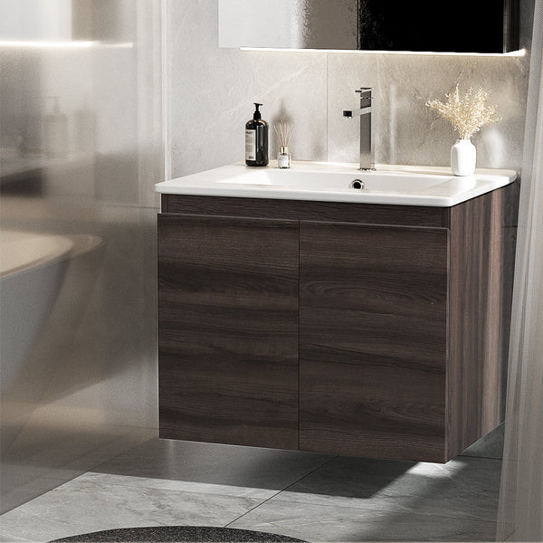 Cefito Bathroom Vanity Unit Ceramic Basin Cabinet Wall Mounted Storage 600mm Walnut Cefito