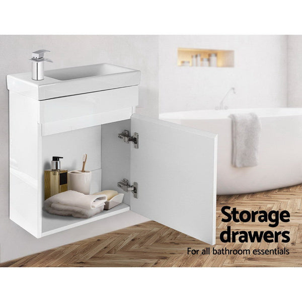 Cefito 400mm Bathroom Vanity Basin Cabinet Sink Storage Wall Hung Ceramic Basins Wall Mounted White Cefito