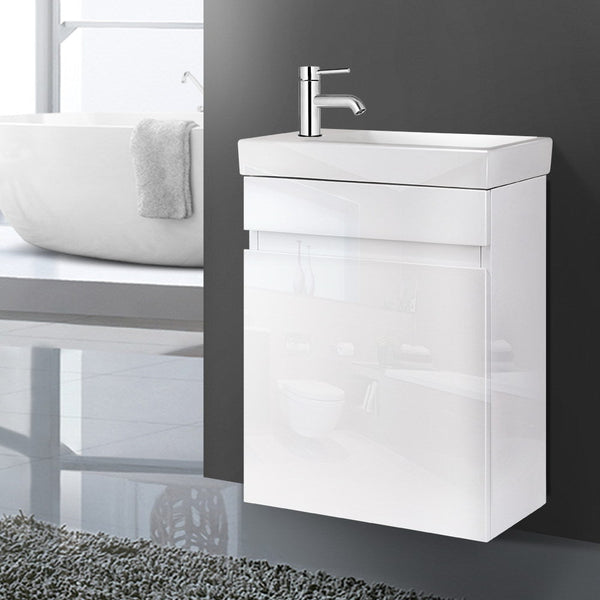 Cefito 400mm Bathroom Vanity Basin Cabinet Sink Storage Wall Hung Ceramic Basins Wall Mounted White Cefito
