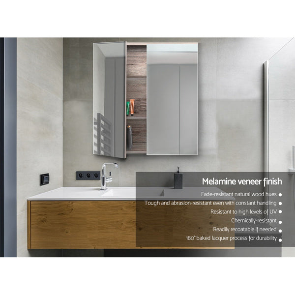 Cefito Bathroom Mirror Cabinet 600mm x720mm - Natural Cefito