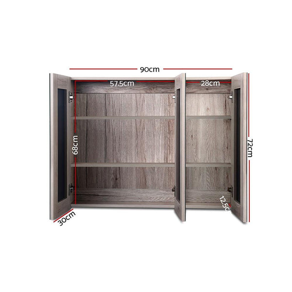 Cefito Bathroom Mirror Cabinet 900mm x720mm - Natural Cefito