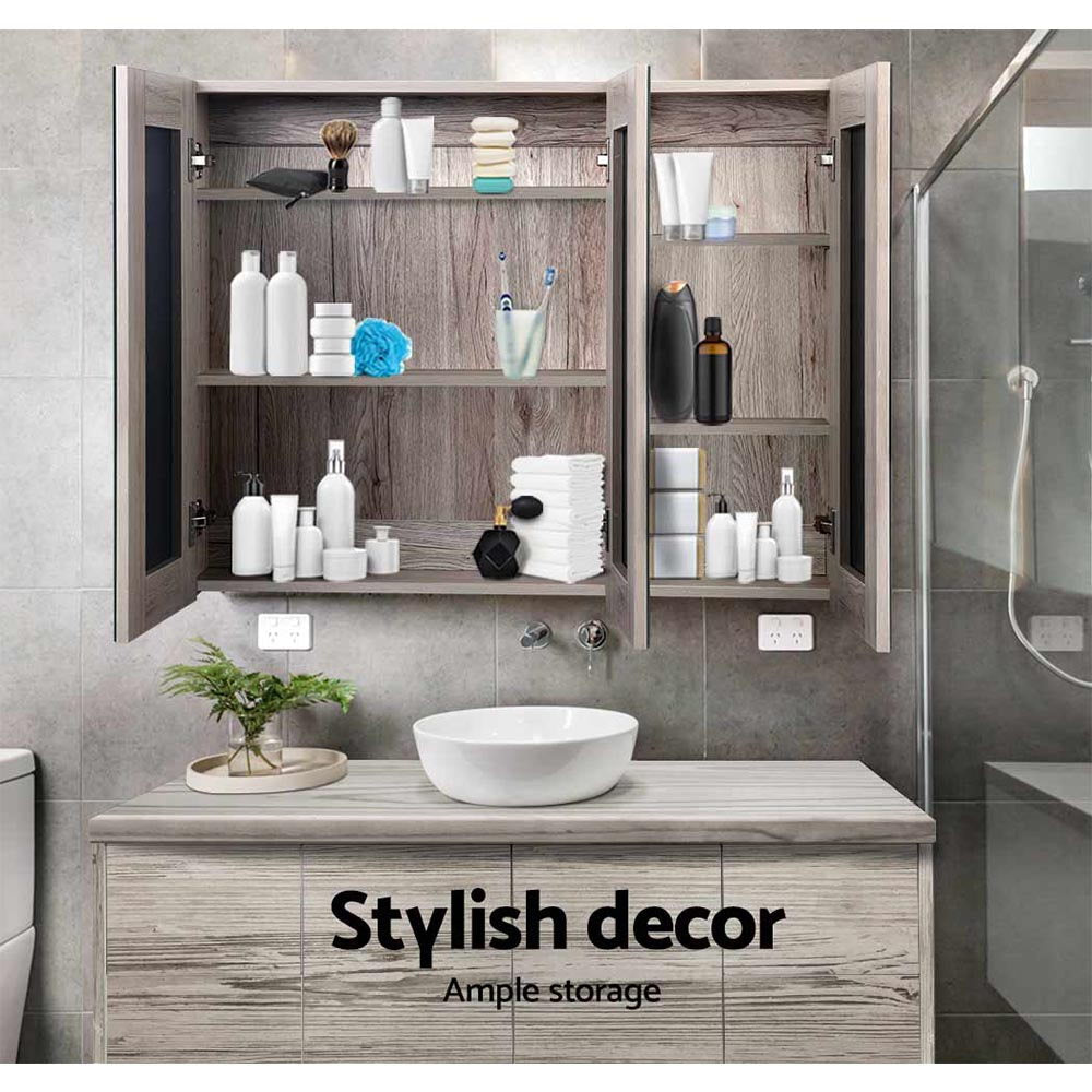 Cefito Bathroom Mirror Cabinet 900mm x720mm - Natural Cefito