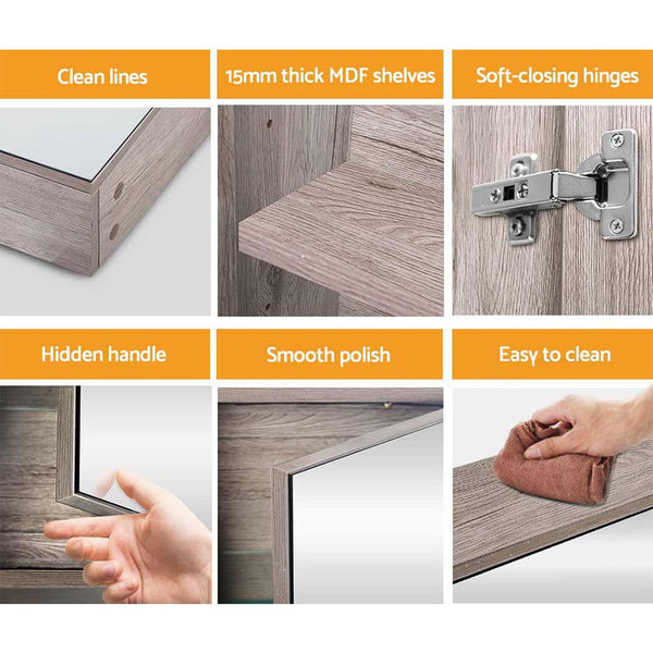 Cefito Bathroom Mirror Cabinet 900mm x720mm - Natural Cefito